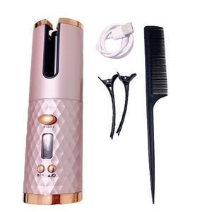 New Cordless Automatic Hair Curler - Rose Pink - Portable USB Curling Iron Wand